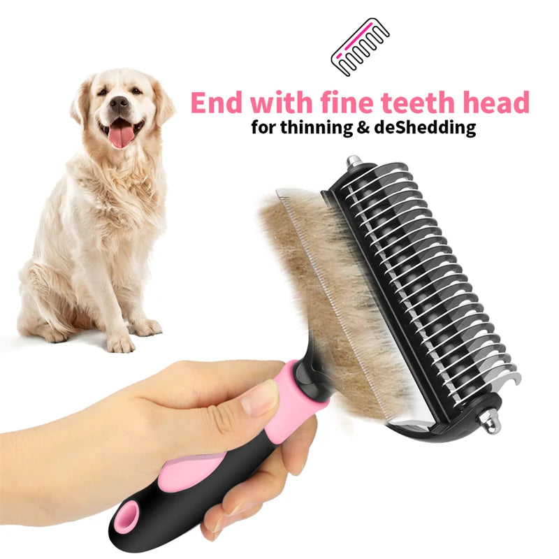 2-in-1 Pet Grooming & Shedding Tool – Detangler & Hair Removal Comb for Cats & Dogs | Open Knot & Loose Fur Cleaner