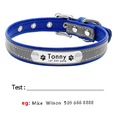 Reflective Personalized Leather Dog Collar – Padded Comfort