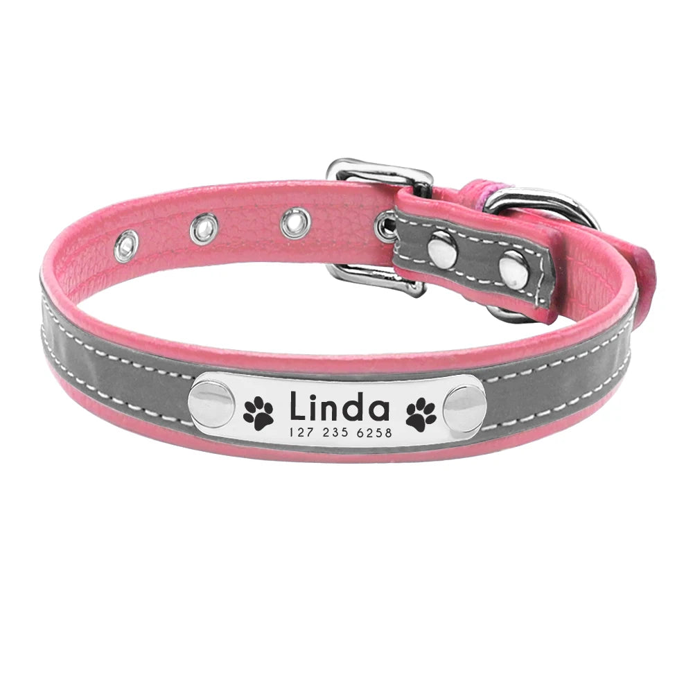 Reflective Personalized Leather Dog Collar – Padded Comfort