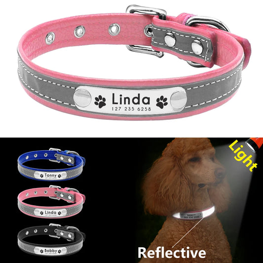 Reflective Personalized Leather Dog Collar – Padded Comfort