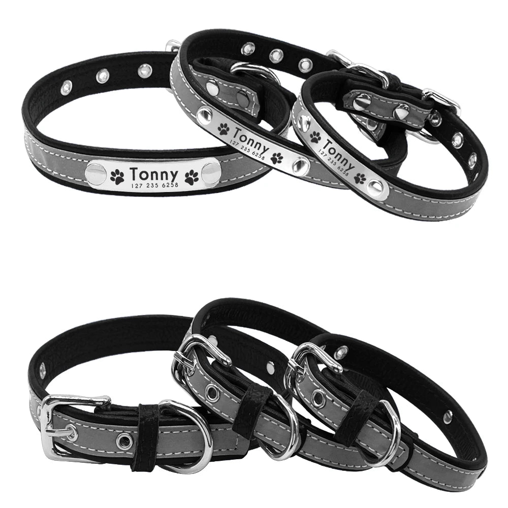 Reflective Personalized Leather Dog Collar – Padded Comfort