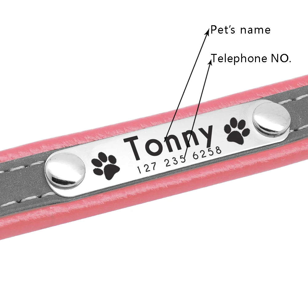 Reflective Personalized Leather Dog Collar – Padded Comfort