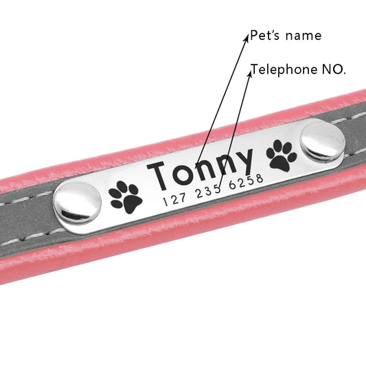 Reflective Personalized Leather Dog Collar – Padded Comfort