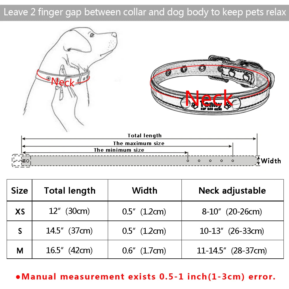 Reflective Personalized Leather Dog Collar – Padded Comfort