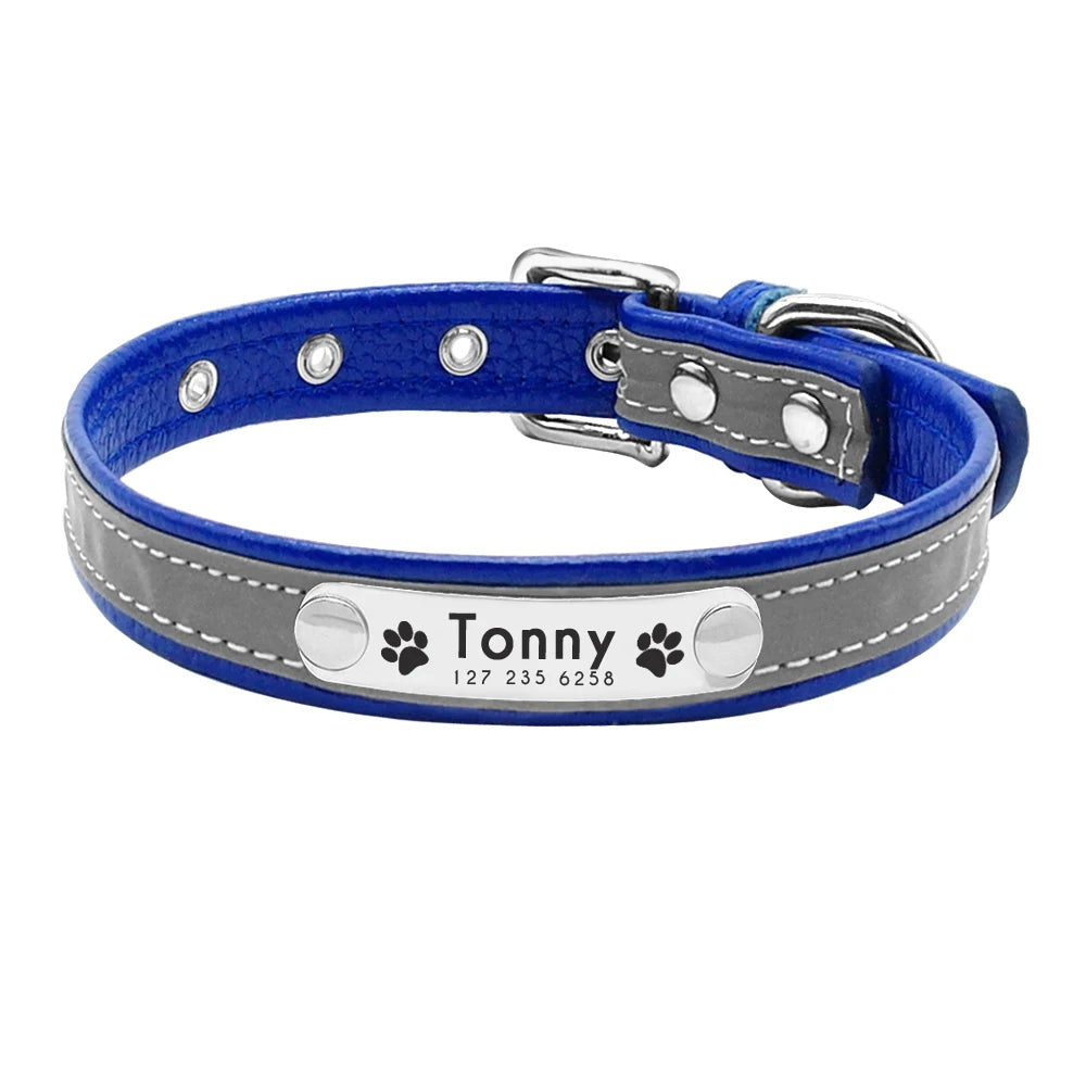 Reflective Personalized Leather Dog Collar – Padded Comfort