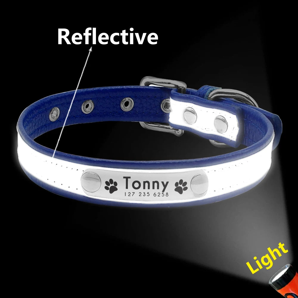 Reflective Personalized Leather Dog Collar – Padded Comfort
