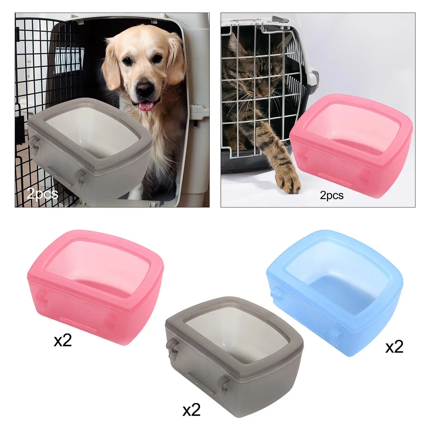 2 Pieces Pet Kennel Cage Bowls NZ | Water & Food Bowls for Wire Cages & Crates – Durable Pet Carrier Accessories