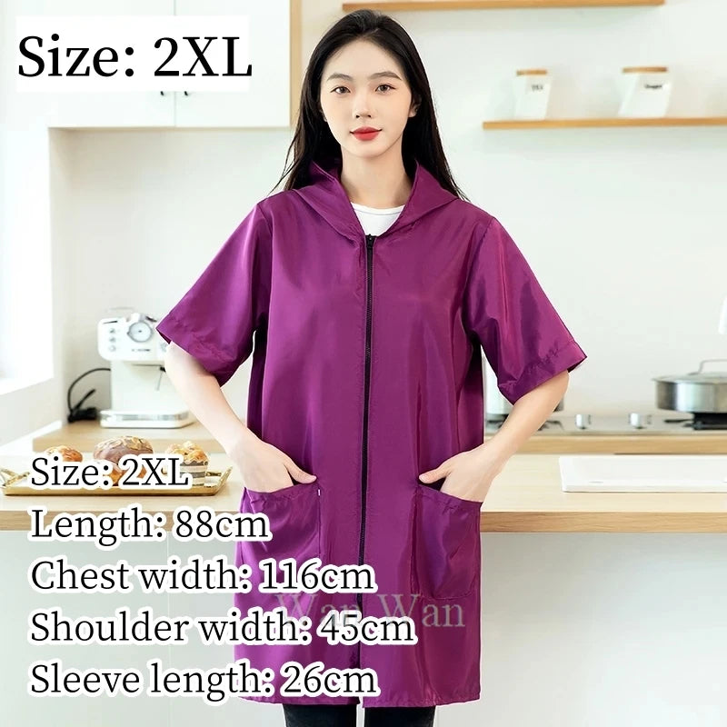 Waterproof Pet Groomer Work Clothes – Black Short Sleeve Dog Grooming Uniform | Grooming Gown Apron for Salon & Barber Shop – Y1111