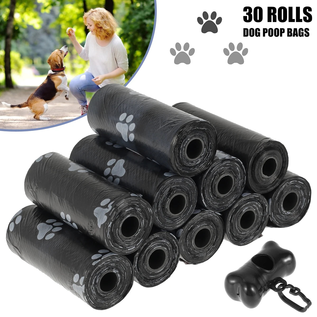 30-Roll Dog Poop Bags with Bone Dispenser – Leakproof & Handy