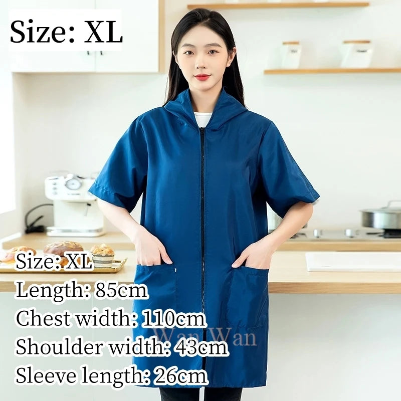 Waterproof Pet Groomer Work Clothes – Black Short Sleeve Dog Grooming Uniform | Grooming Gown Apron for Salon & Barber Shop – Y1111