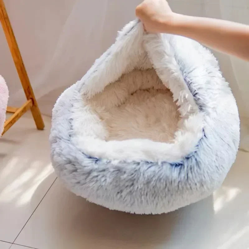 Soft Plush Round Pet Bed NZ | 2-in-1 Covered Cat & Dog Sleeping Nest for Small Pets – PawNest