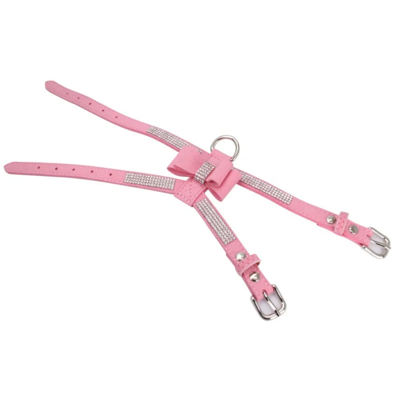 Bling Bow-Knot Dog Harness NZ | Adjustable Glitter Rhinestone Collar for Puppies & Cats – PawNest