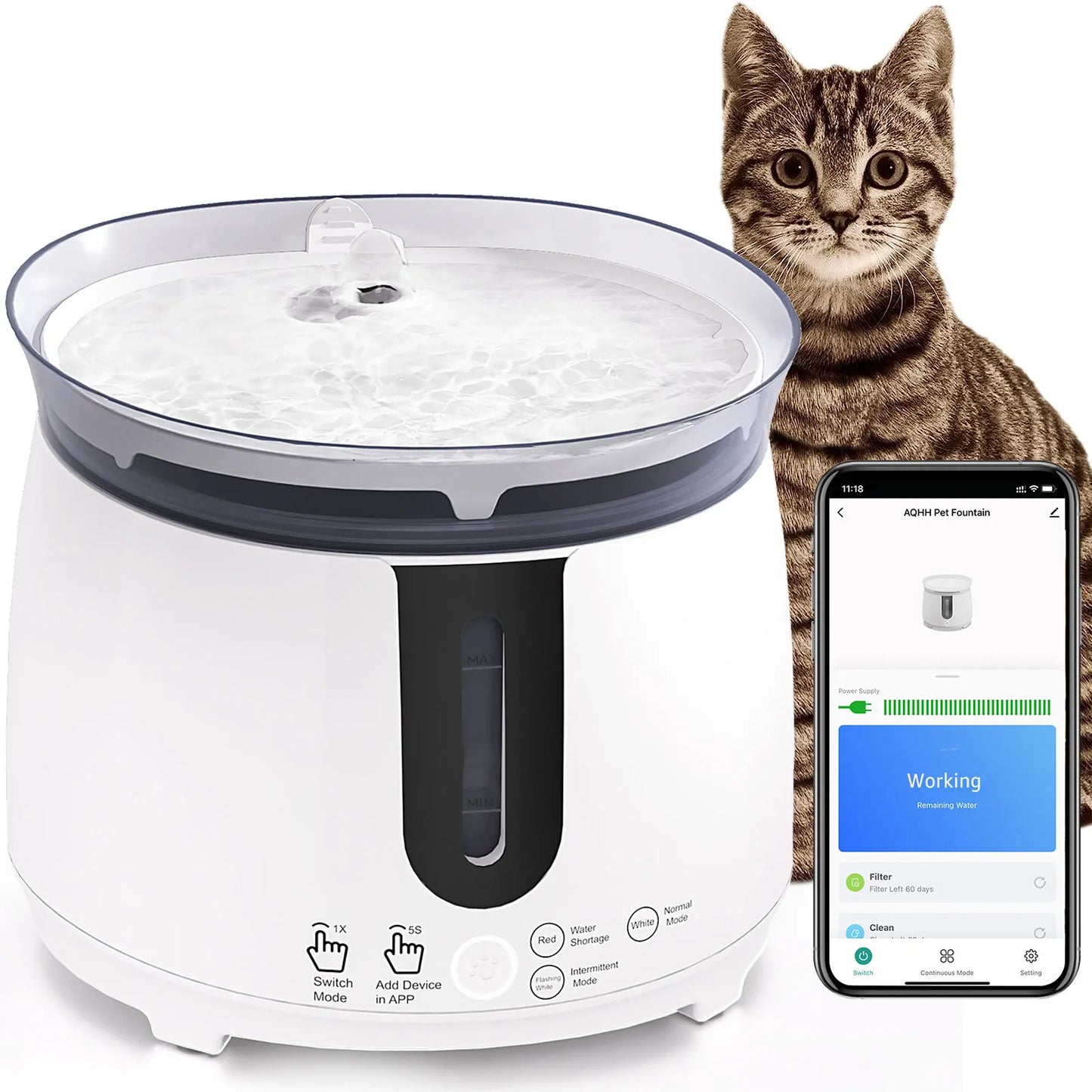 AQHH Wireless Cat Water Fountain NZ | Smart Automatic Fountain with App Control & Easy Cleaning – PawNest