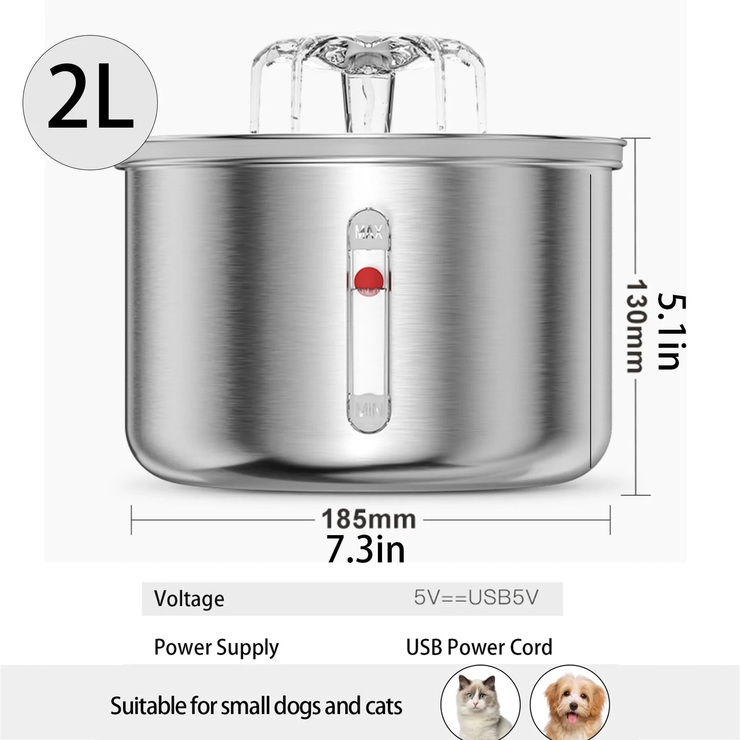 Stainless Steel Pet Water Fountain NZ | Visual Window Automatic Dispenser for Cats & Dogs – PawNest