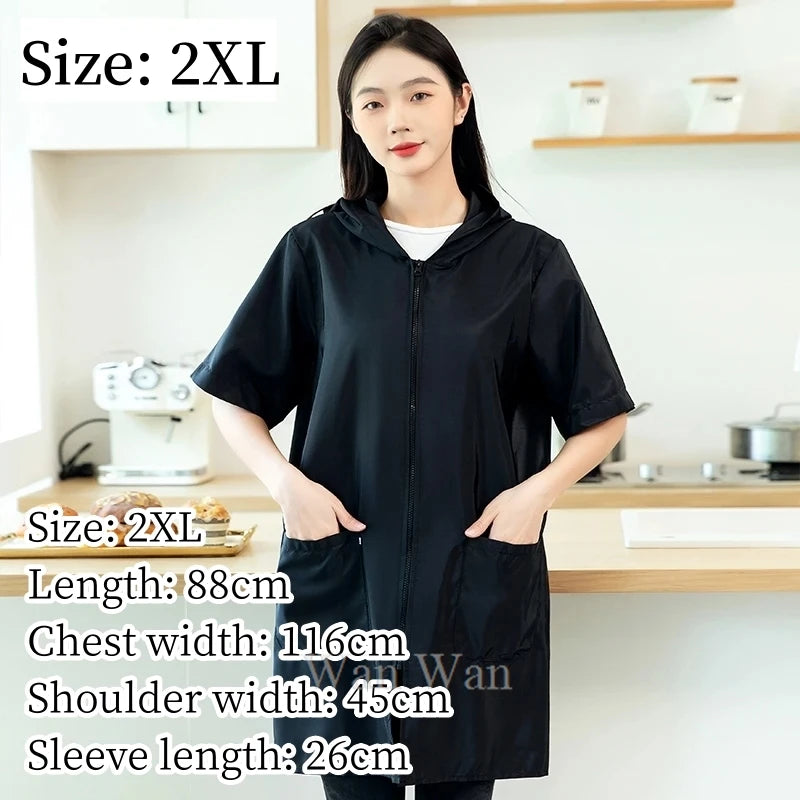 Waterproof Pet Groomer Work Clothes – Black Short Sleeve Dog Grooming Uniform | Grooming Gown Apron for Salon & Barber Shop – Y1111