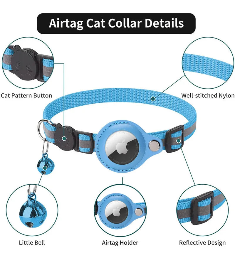Airtag Reflective GPS Pet Collar with Bell – Real-Time Tracker
