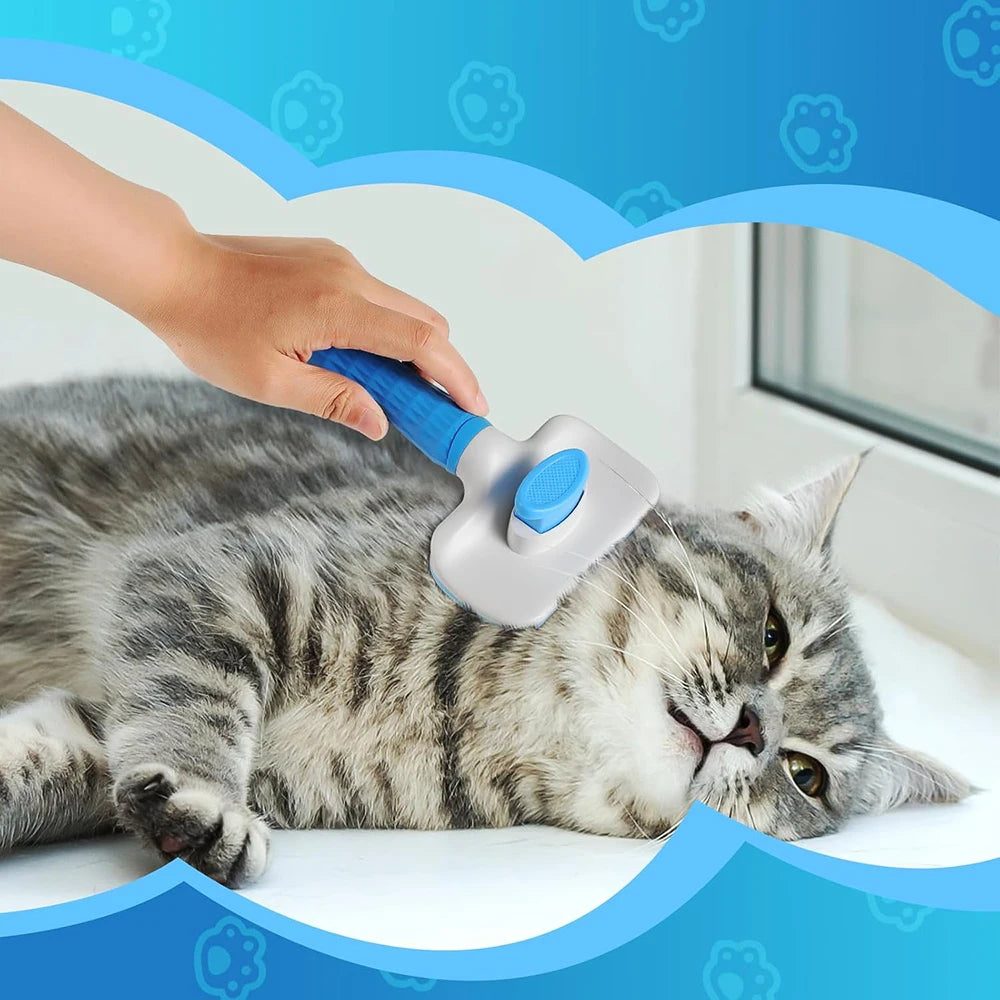 Pet Grooming Massage Brush with One-Click Hair Removal – Tangle & Loose Hair Cleaner for Cats & Dogs, Short & Long Hair