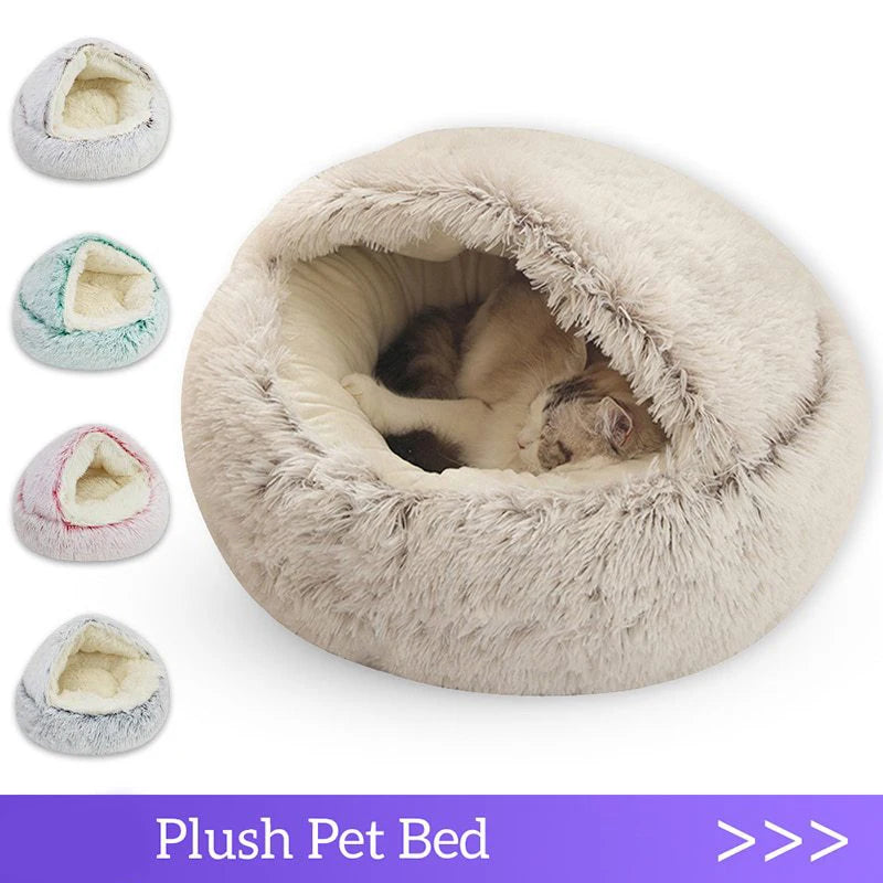 Soft Plush Round Pet Bed NZ | Covered Sleeping Nest Cave for Small Dogs & Kittens – PawNest