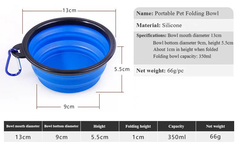 350ml Collapsible Silicone Pet Bowl – Portable Travel Dog Bowl