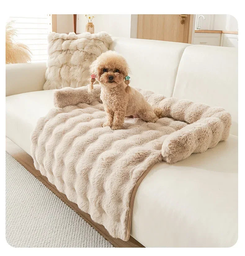 Square Winter Soft Pet Bed NZ | Warm Plush Dog & Cat Sofa with Neck Pillow – PawNest