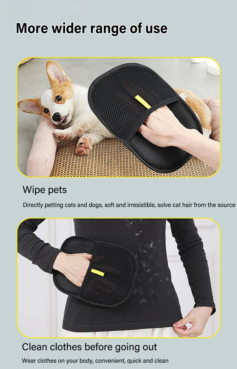 Pet Grooming Gloves – Static Hair Remover Brush for Dogs, Cats & Rabbits | Washable & Durable Hair Removal Tool