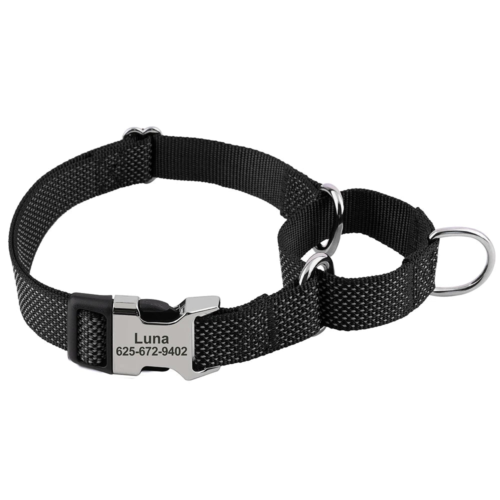 Custom Reflective Martingale Dog Collar – Adjustable Nylon