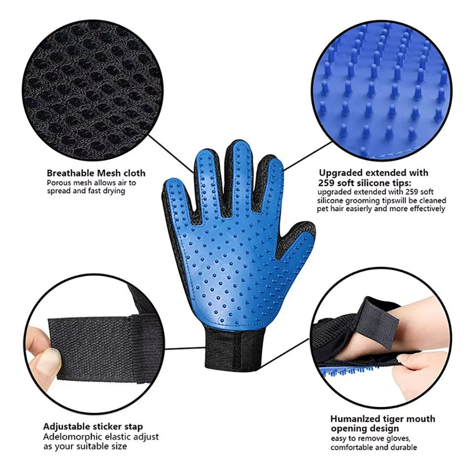 Pet Grooming Kit for Dogs, Cats & Rabbits – 2-Sided Grooming Brush & Bath Cleaning Glove for De-Shedding & De-Matting Fur