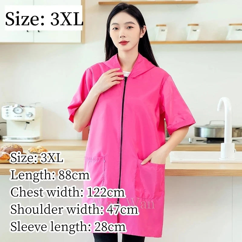 Waterproof Pet Groomer Work Clothes – Black Short Sleeve Dog Grooming Uniform | Grooming Gown Apron for Salon & Barber Shop – Y1111