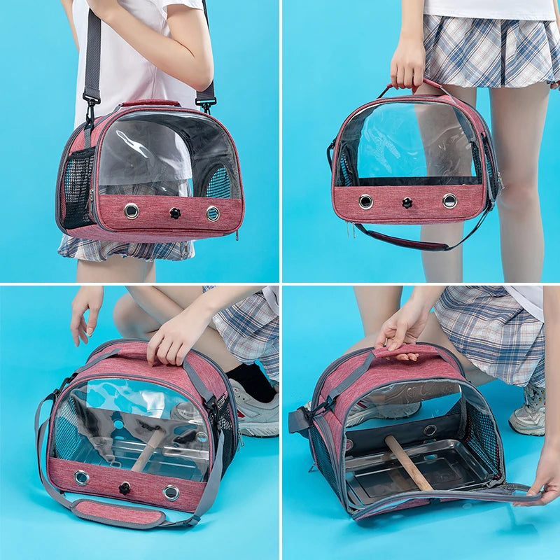 Transparent Bird Carrier Travel Bag NZ | Foldable Parrot Transport Cage with Perch – PawNest