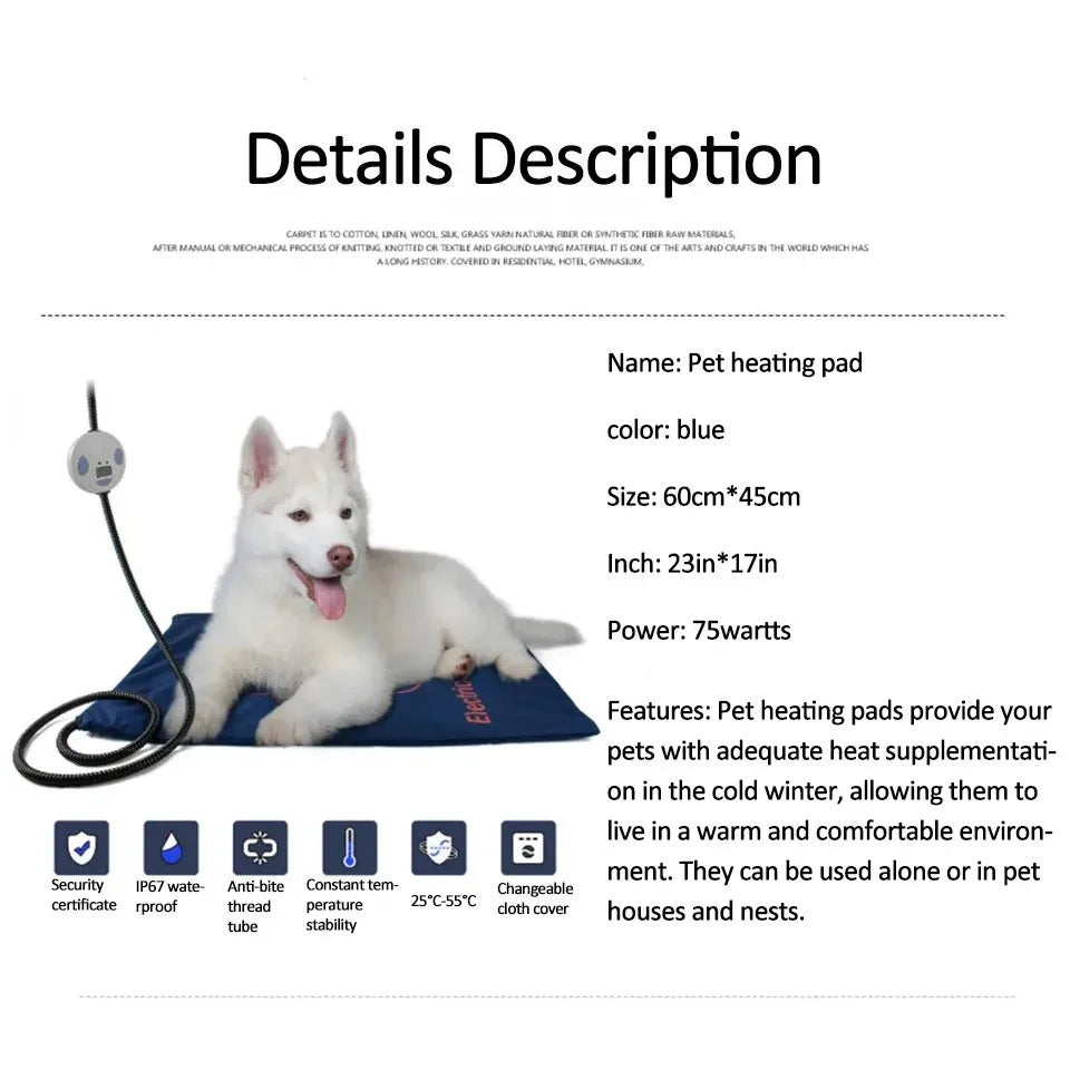 45×60cm Electric Pet Heating Pad NZ | Waterproof Adjustable Dog & Cat Warmer – PawNest