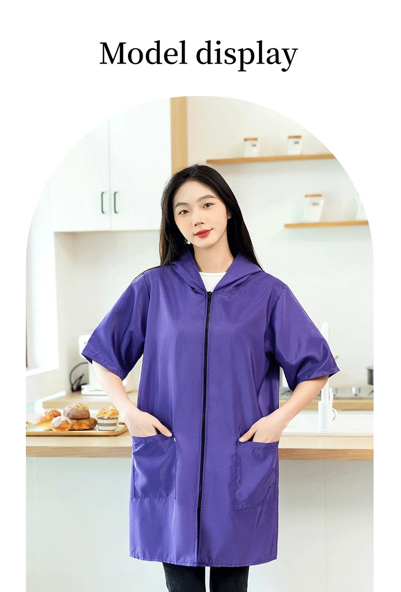 Waterproof Pet Groomer Work Clothes – Black Short Sleeve Dog Grooming Uniform | Grooming Gown Apron for Salon & Barber Shop – Y1111