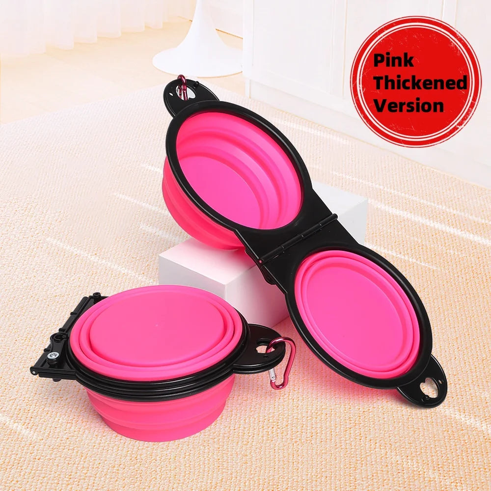 2-in-1 Foldable Double Dog & Cat Feeding Bowl – Portable TPE