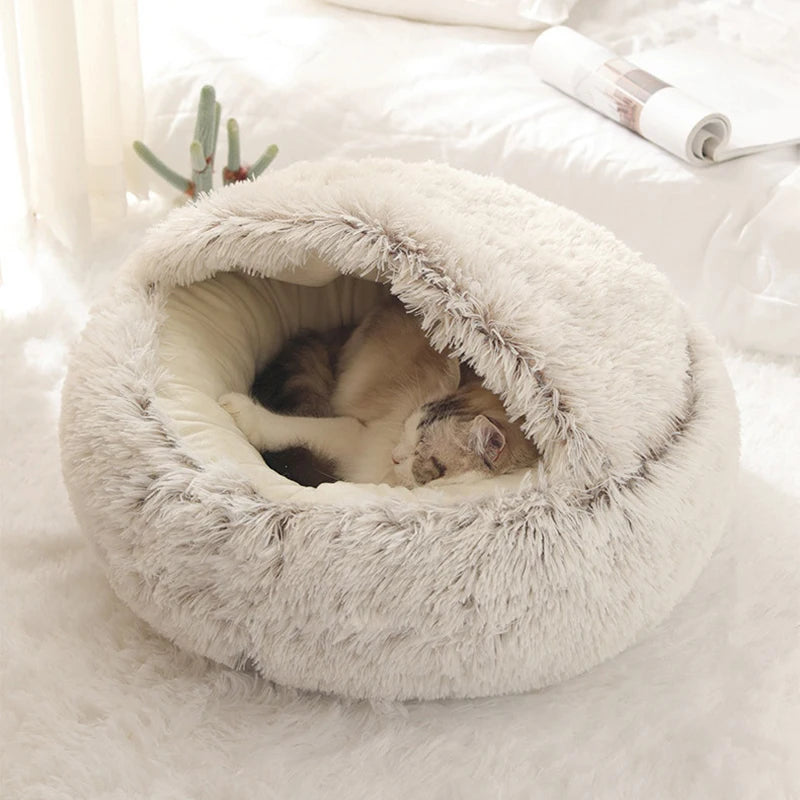 Soft Plush Round Pet Bed NZ | Covered Sleeping Nest Cave for Small Dogs & Kittens – PawNest