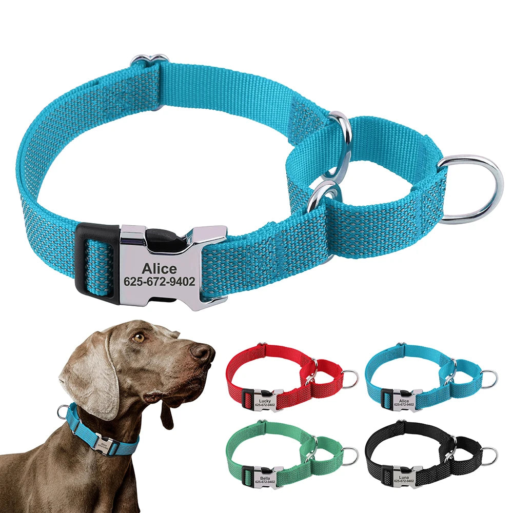 Custom Reflective Martingale Dog Collar – Adjustable Nylon