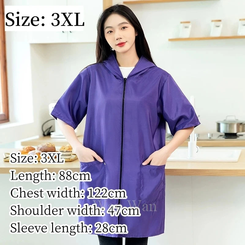 Waterproof Pet Groomer Work Clothes – Black Short Sleeve Dog Grooming Uniform | Grooming Gown Apron for Salon & Barber Shop – Y1111