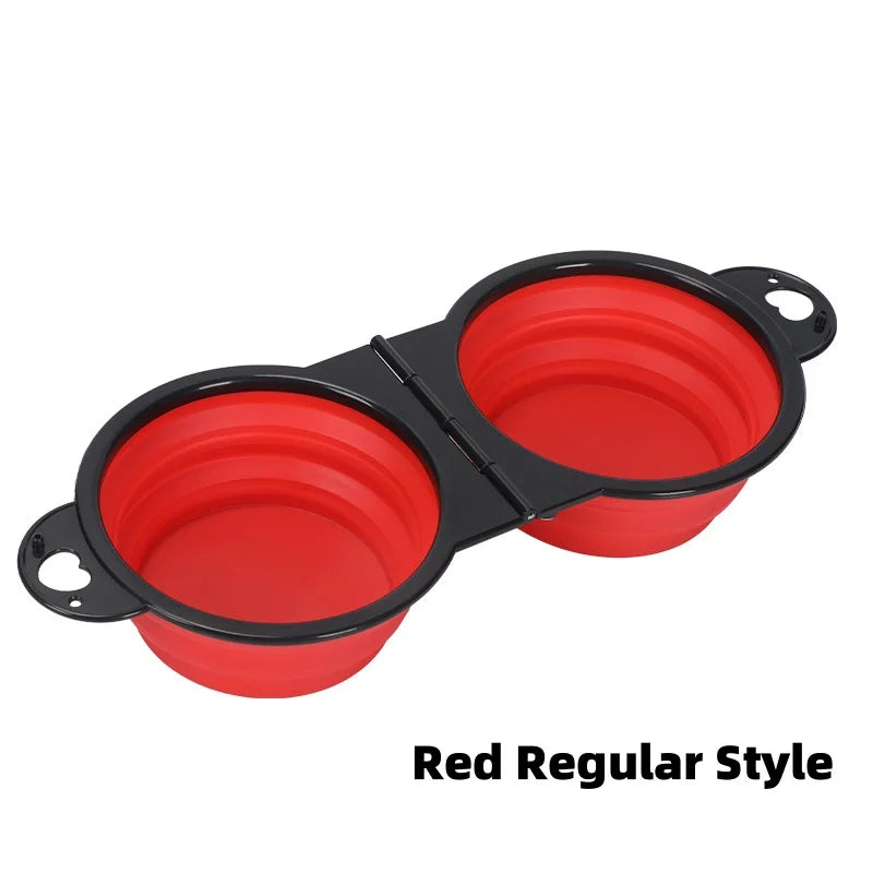 2-in-1 Foldable Double Dog & Cat Feeding Bowl – Portable TPE