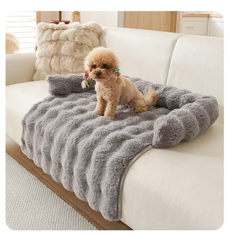 Square Winter Soft Pet Bed NZ | Warm Plush Dog & Cat Sofa with Neck Pillow – PawNest