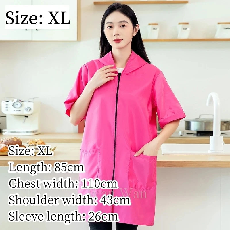 Waterproof Pet Groomer Work Clothes – Black Short Sleeve Dog Grooming Uniform | Grooming Gown Apron for Salon & Barber Shop – Y1111