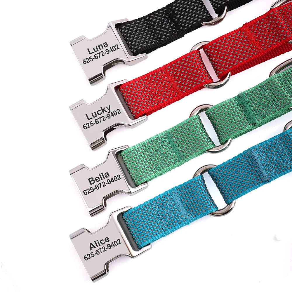 Custom Reflective Martingale Dog Collar – Adjustable Nylon