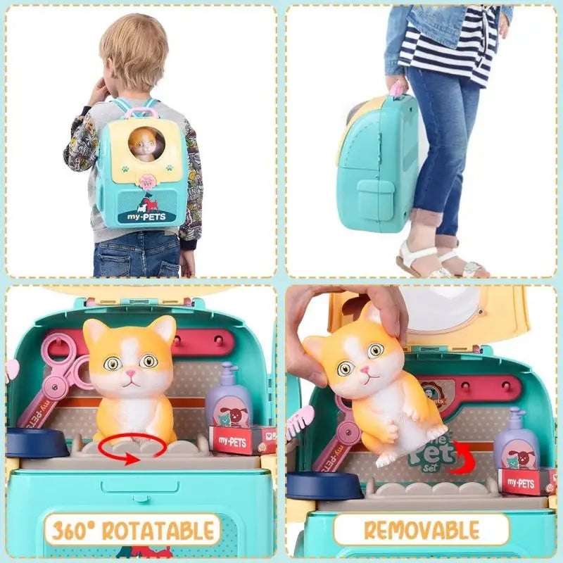 Pet Care Play Set – Dog Grooming Vet Kit with Backpack | Educational Toy for Kids & Toddlers | Pretend