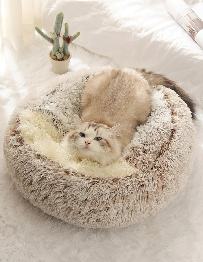 Soft Plush Round Pet Bed NZ | Covered Sleeping Nest Cave for Small Dogs & Kittens – PawNest