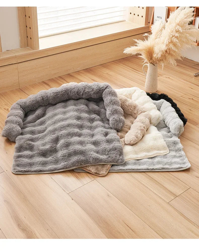 Square Winter Soft Pet Bed NZ | Warm Plush Dog & Cat Sofa with Neck Pillow – PawNest