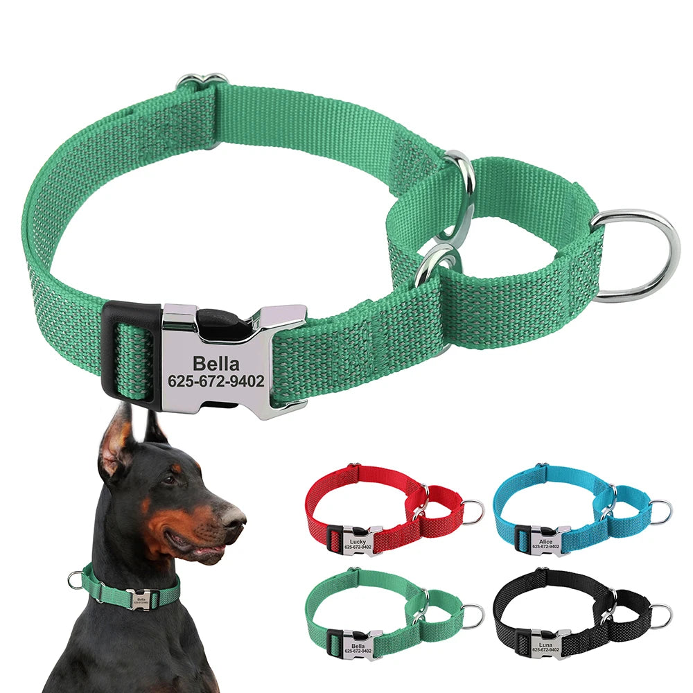 Custom Reflective Martingale Dog Collar – Adjustable Nylon