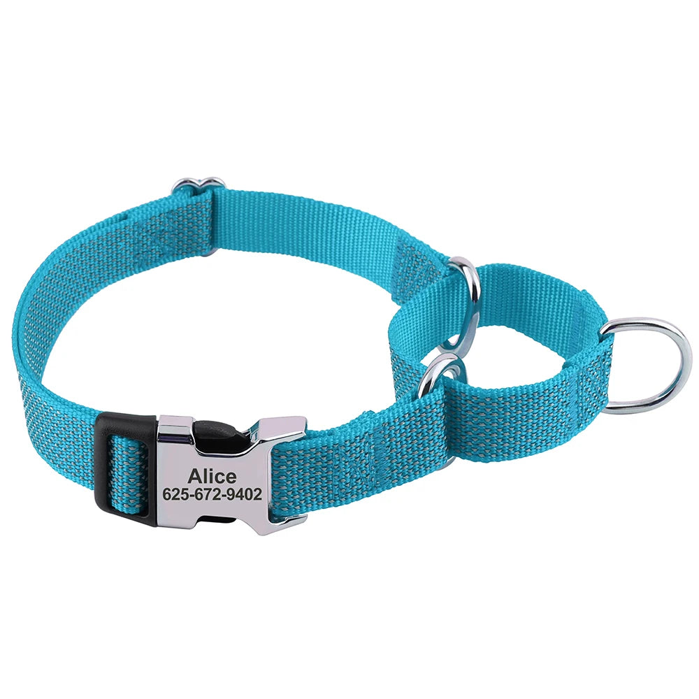 Custom Reflective Martingale Dog Collar – Adjustable Nylon