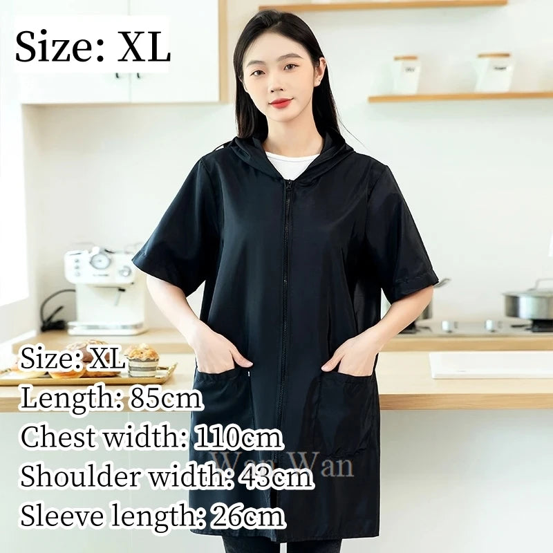Waterproof Pet Groomer Work Clothes – Black Short Sleeve Dog Grooming Uniform | Grooming Gown Apron for Salon & Barber Shop – Y1111