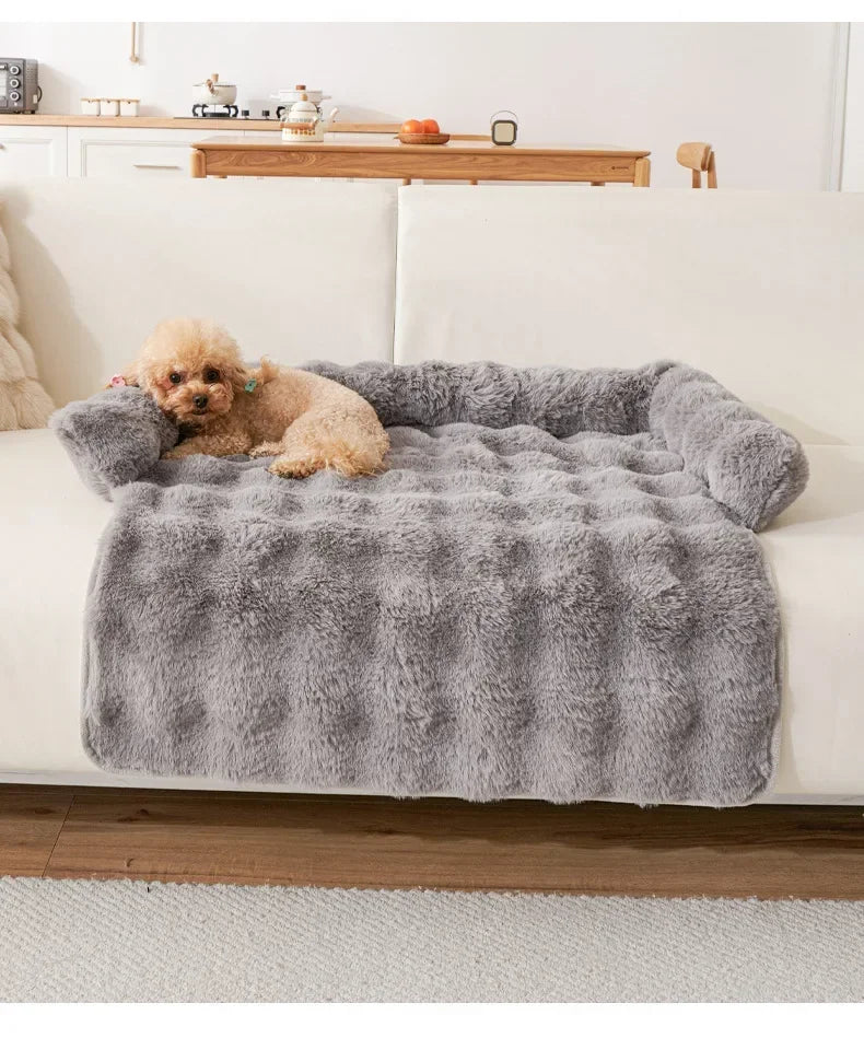 Square Winter Soft Pet Bed NZ | Warm Plush Dog & Cat Sofa with Neck Pillow – PawNest