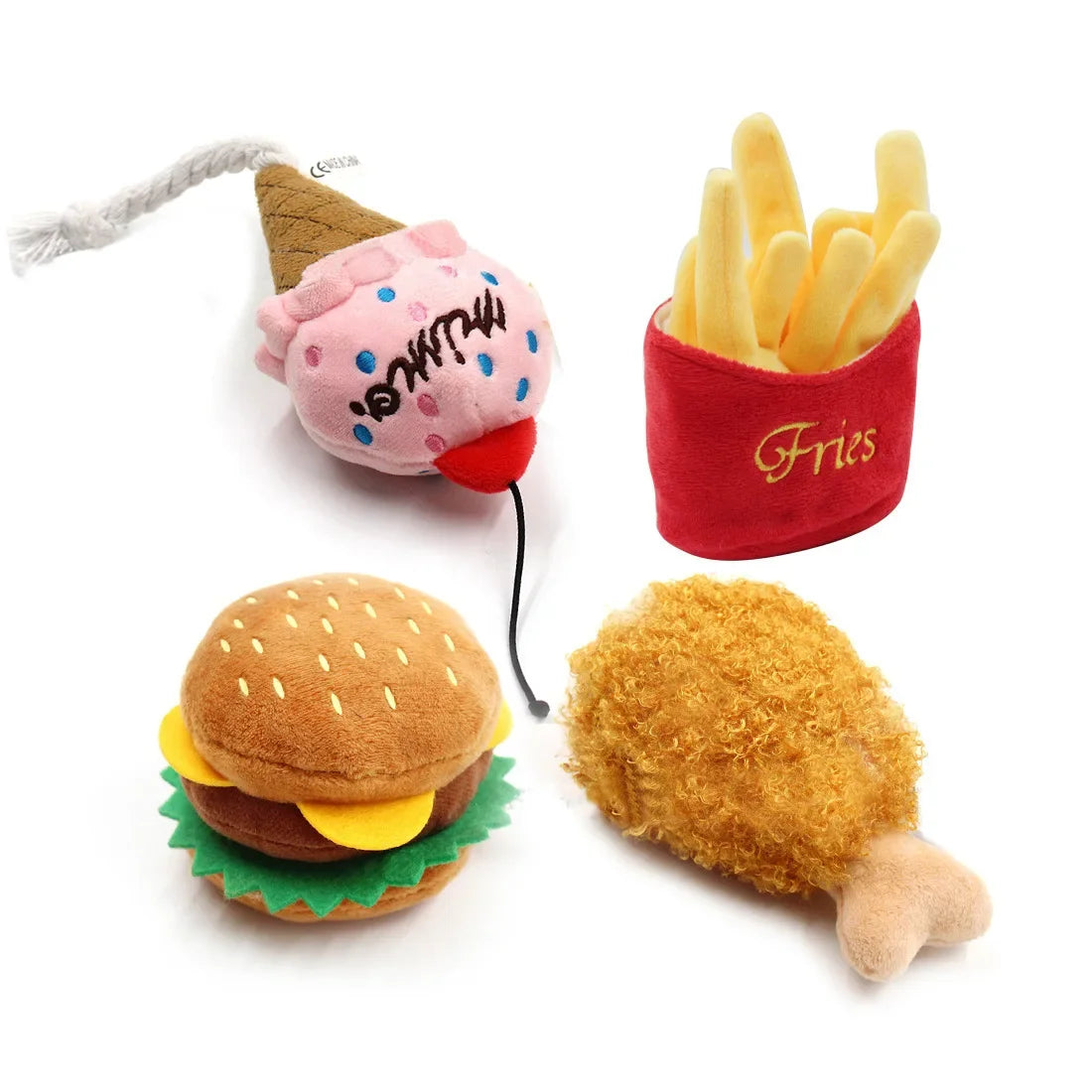 Food-Shaped Plush Squeaky Dog Toys NZ | Ice Cream, Fries & Burger Chew Toys – PawNest