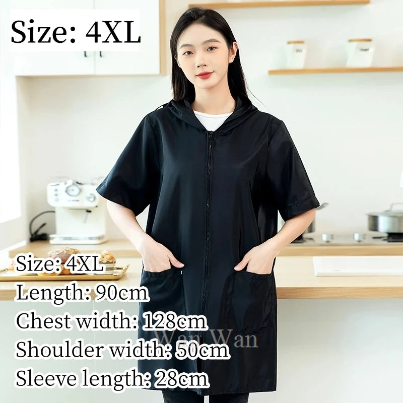 Waterproof Pet Groomer Work Clothes – Black Short Sleeve Dog Grooming Uniform | Grooming Gown Apron for Salon & Barber Shop – Y1111