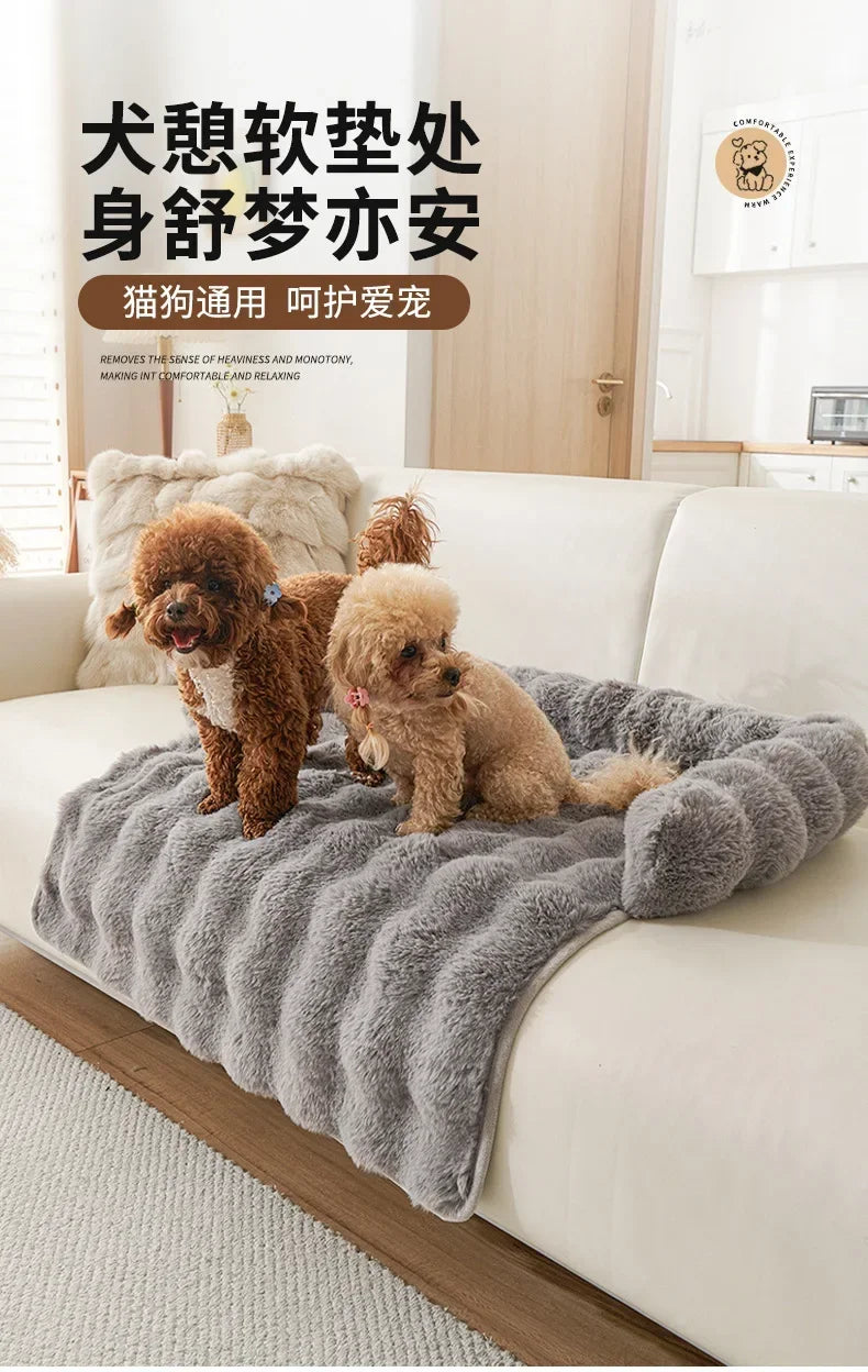 Square Winter Soft Pet Bed NZ | Warm Plush Dog & Cat Sofa with Neck Pillow – PawNest