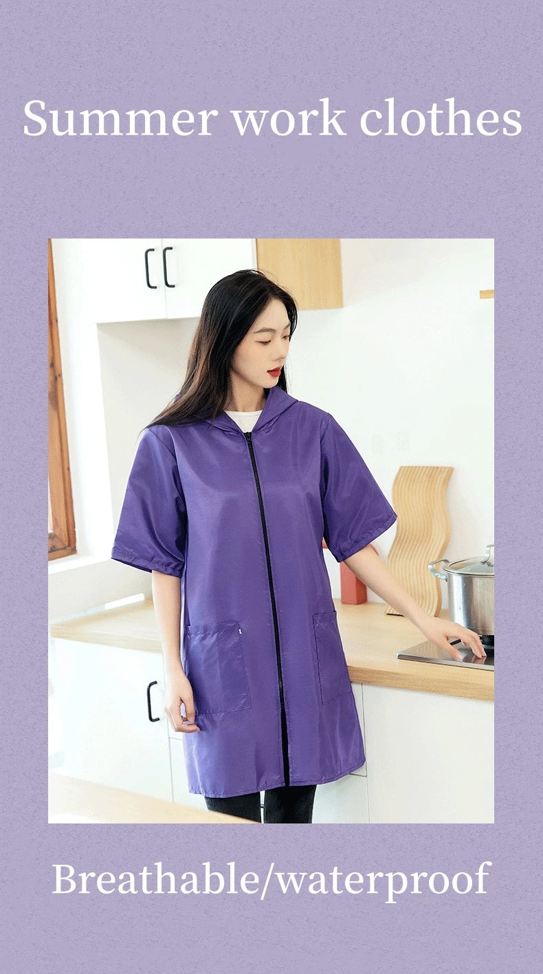 Waterproof Pet Groomer Work Clothes – Black Short Sleeve Dog Grooming Uniform | Grooming Gown Apron for Salon & Barber Shop – Y1111